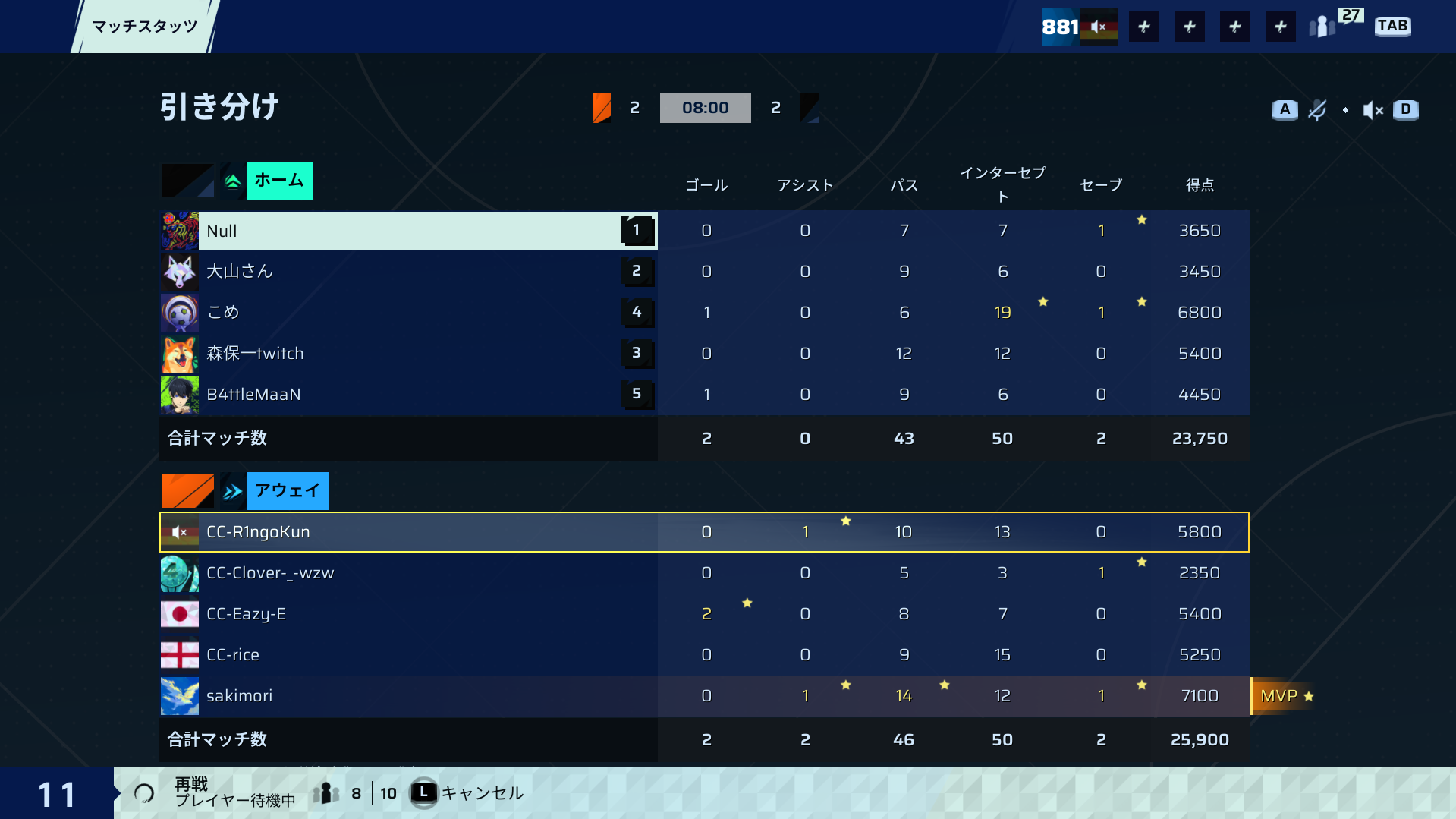 後半リザルト